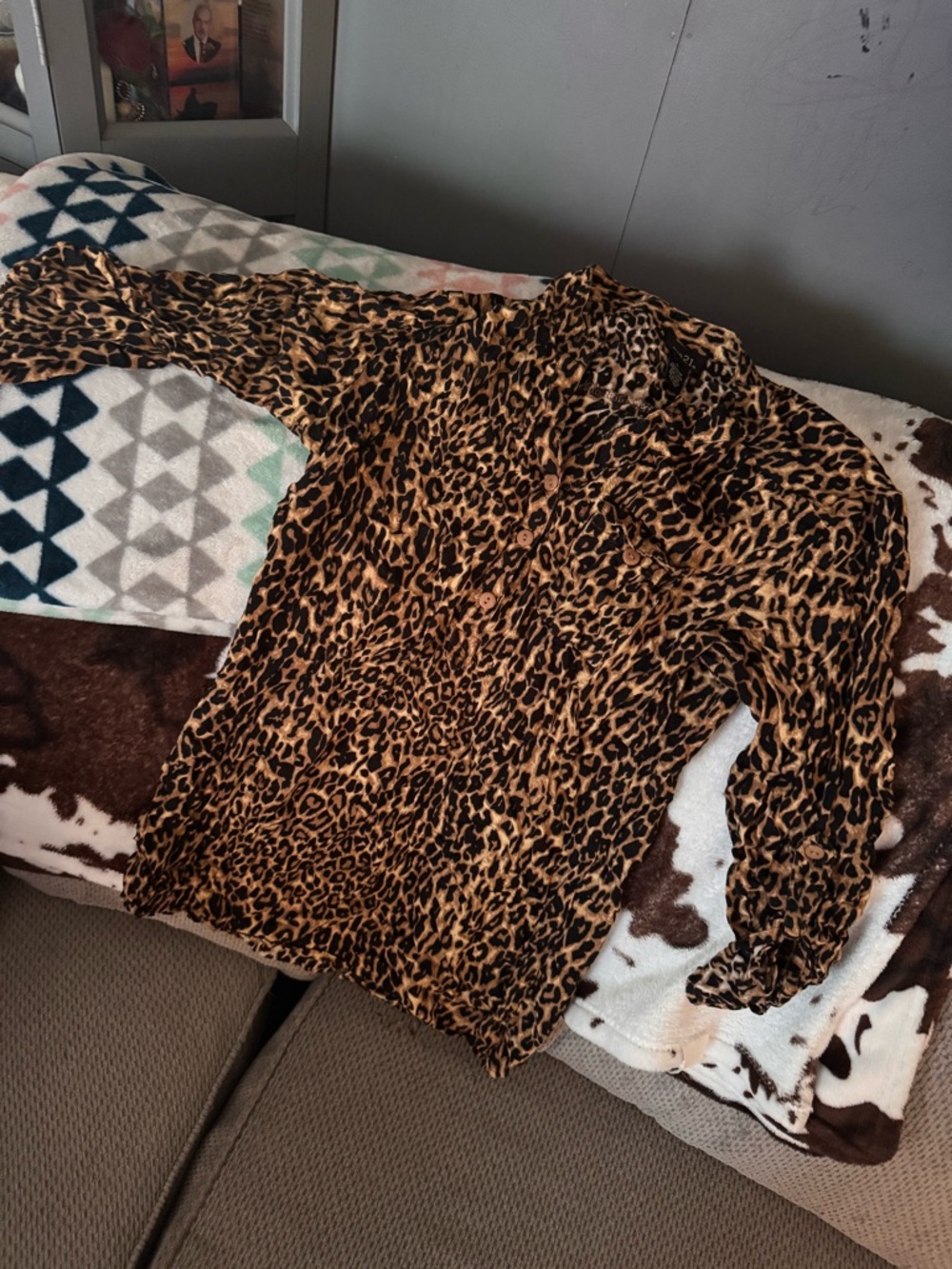 Rue21 Leopard Print Button-Up Blouse - Black & Brown